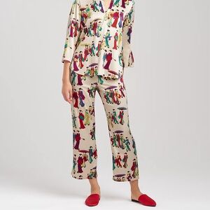 Natori Geisha Patterned Satin Pajama Bottoms Size Medium